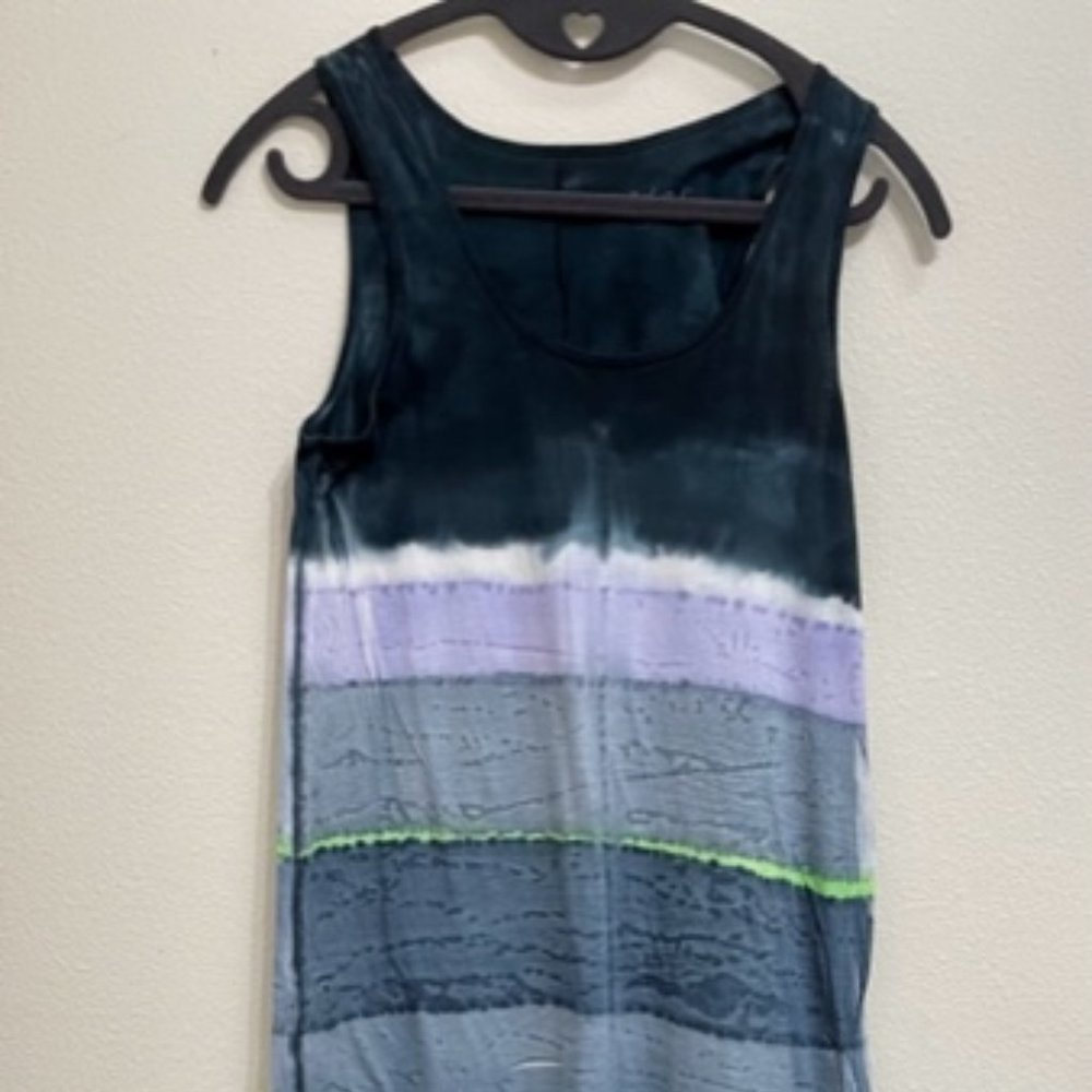 Marika Charles blue dress 2 dyed multi color lightly worn sleeveless slit back